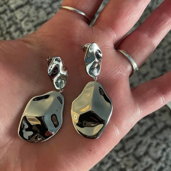 14k Gold Plated White Gold 925 Sterling Silver Drop Dangle Earrings - Picture 2 of 11